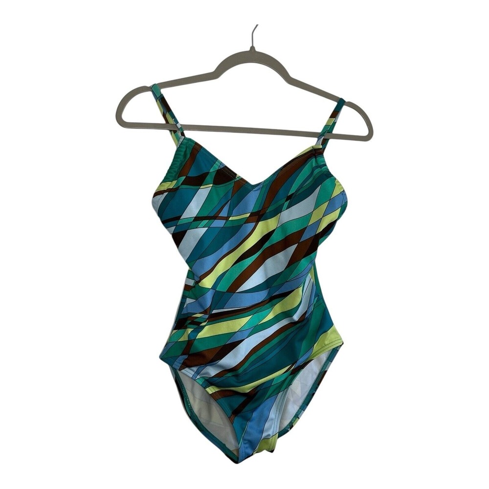 Michael Kors‎ One Piece Swimsuit Womens Size 6 Green Psychedelic Abstract Retro